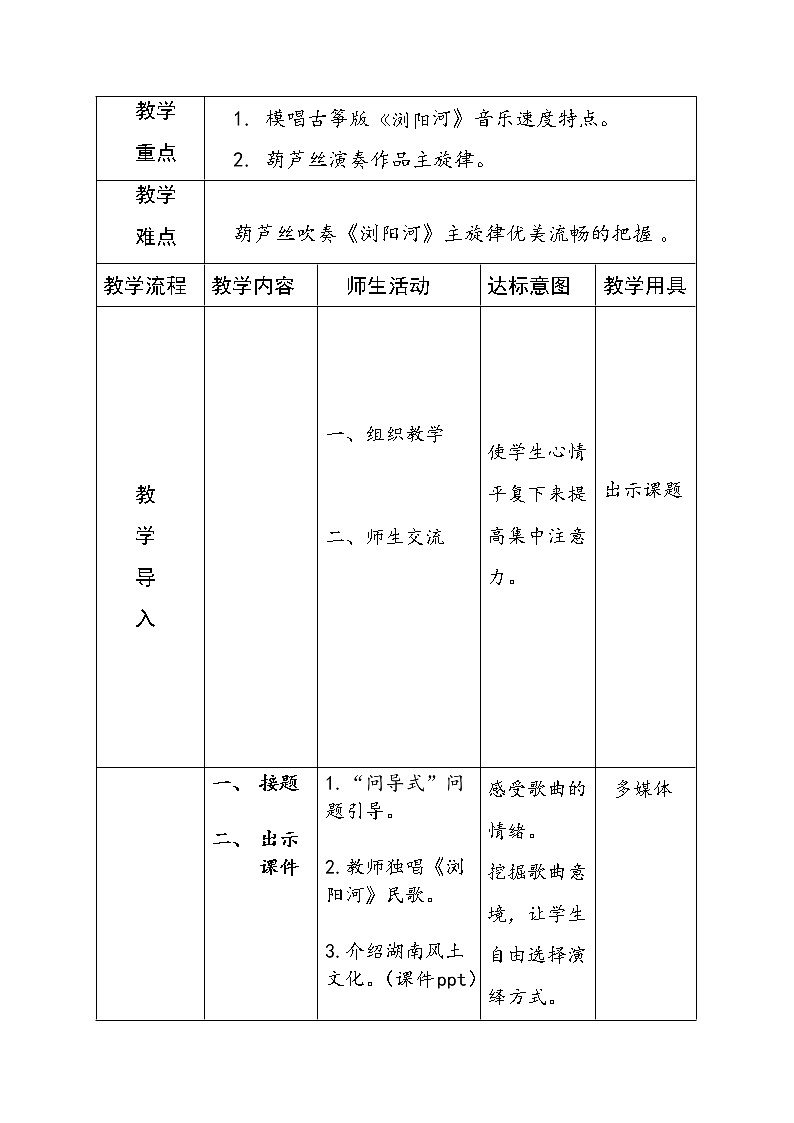 三年级上册音乐教案-8《浏阳河》︳人音版(五线谱)(1)第3页