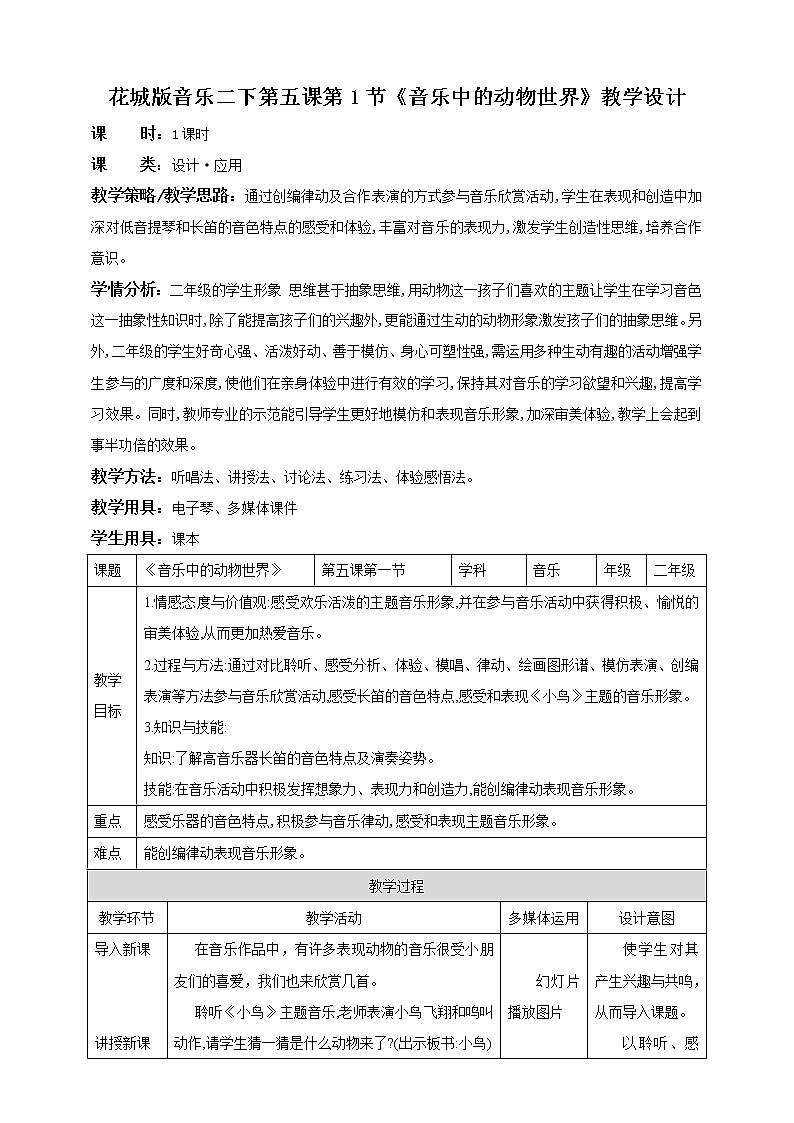 第1節(jié) 音樂中的動物世界（教案）第1頁