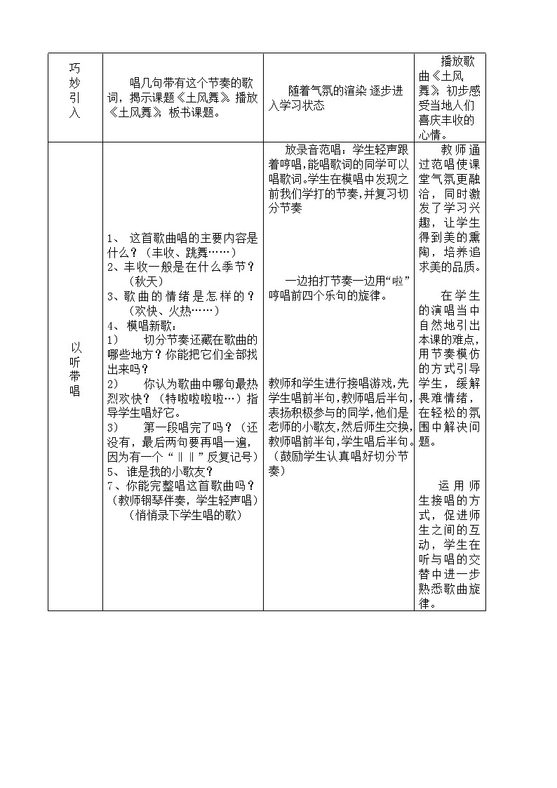 四年级下册音乐教案及反思-1 《土风舞》 ︳人音版 (五线谱)第2页