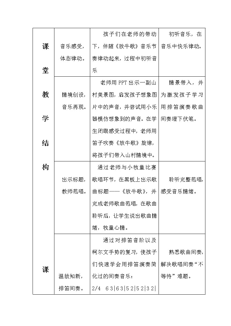 一年级下册音乐教案-2 《放牛歌》 ︳人音版 (五线谱)第3页