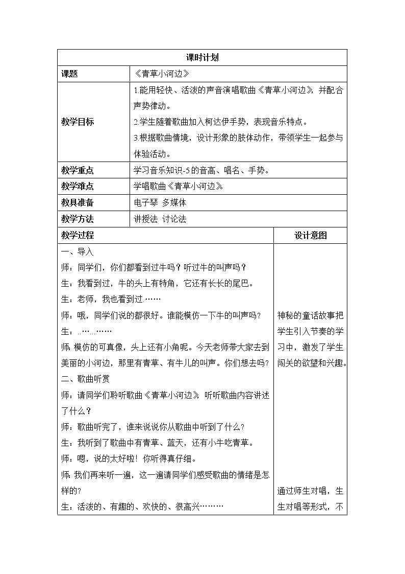 一年级下册音乐教案- 第六课 青草小河边|湘艺版 (4)01