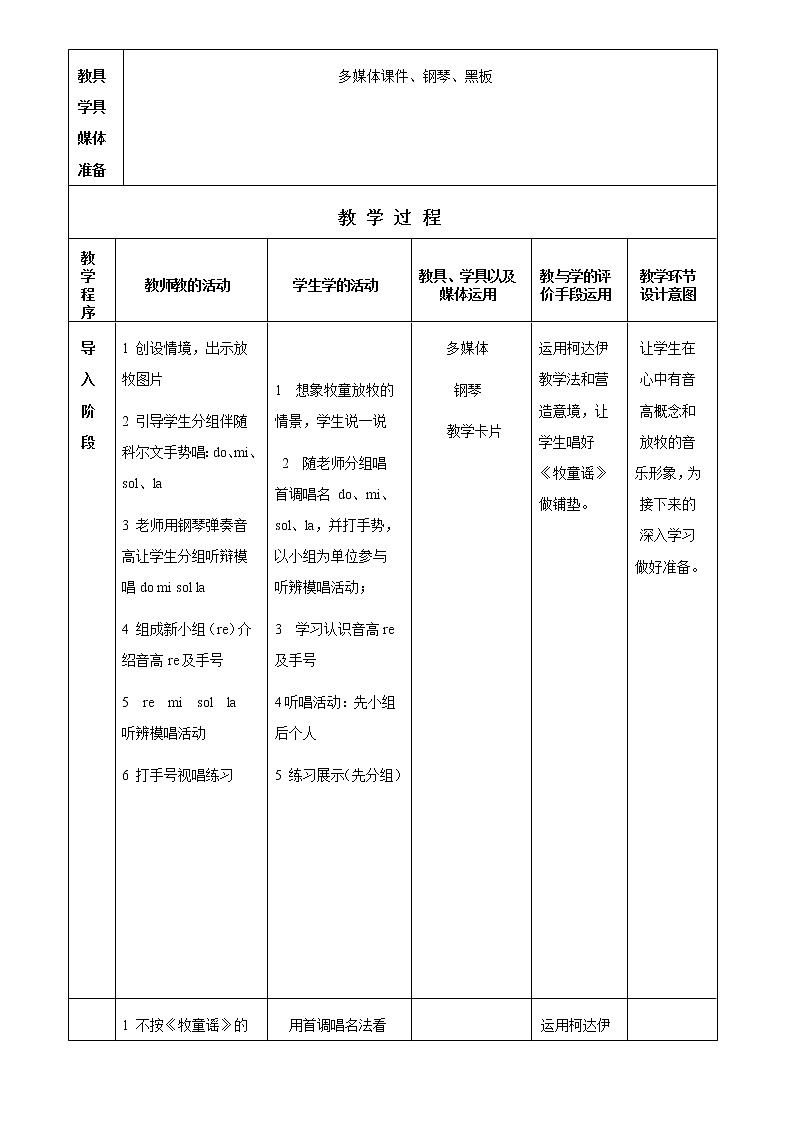 花城版一年级音乐下册第11课《歌曲 《牧童遥》》教学设计02