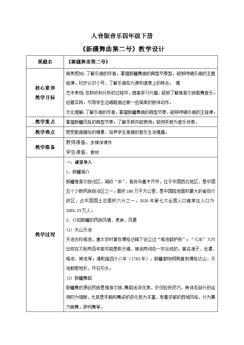 【核心素养目标】人音版(2012)音乐四下1.1 新疆舞曲第二号 课件+教学设计+素材01