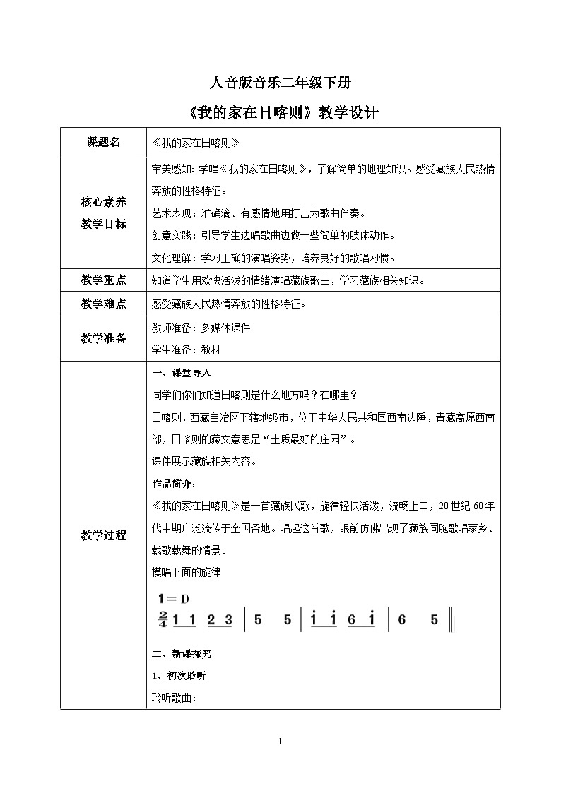【核心素养目标】人音版音乐二下4.4 我的家在日喀则 课件+教学设计+素材01