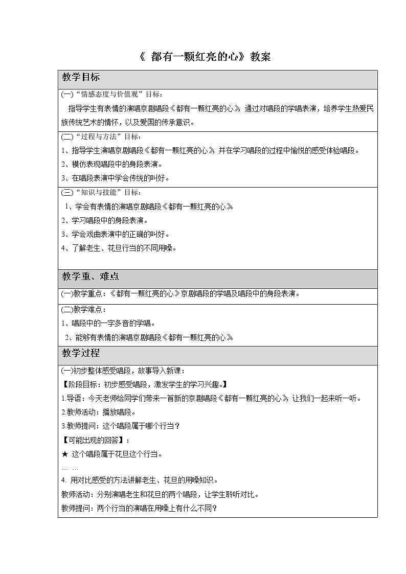 人教版音乐三年级下册第五单元 学唱京剧 都有一颗红亮的心课件+教案(多套)+素材资源01