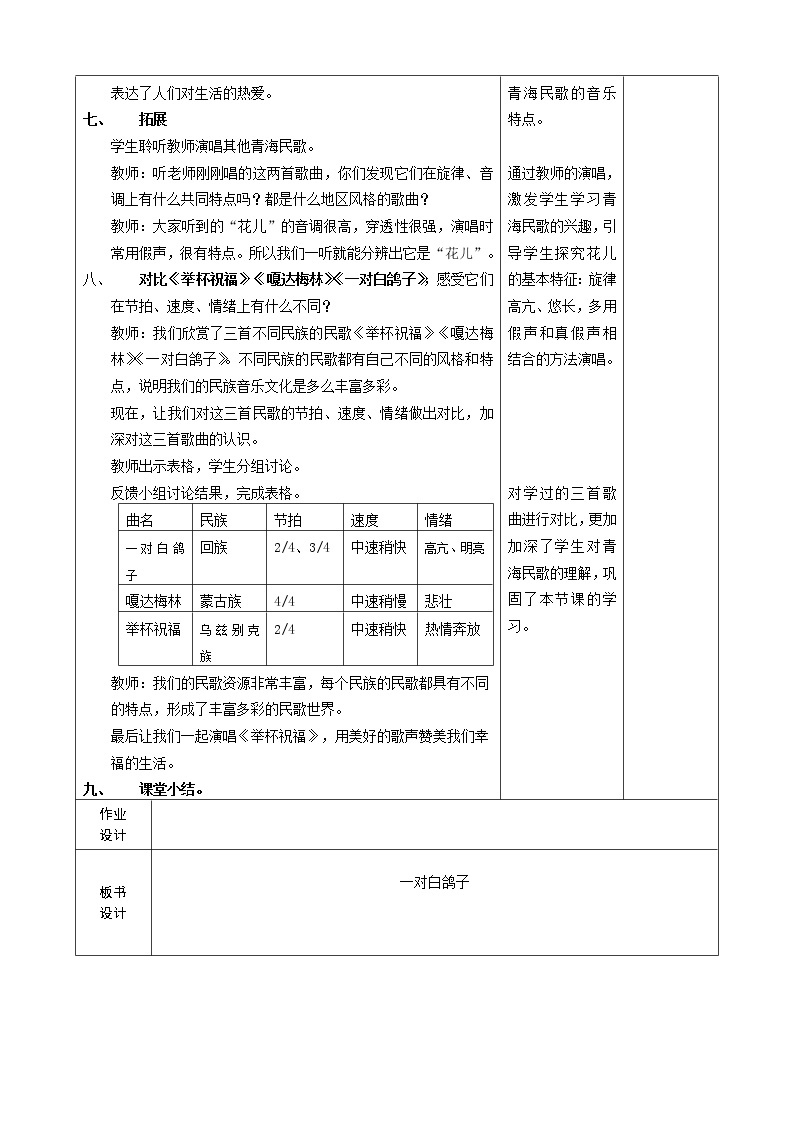 第四单元 一对白鸽子 教案音乐六年级下册-人教版02