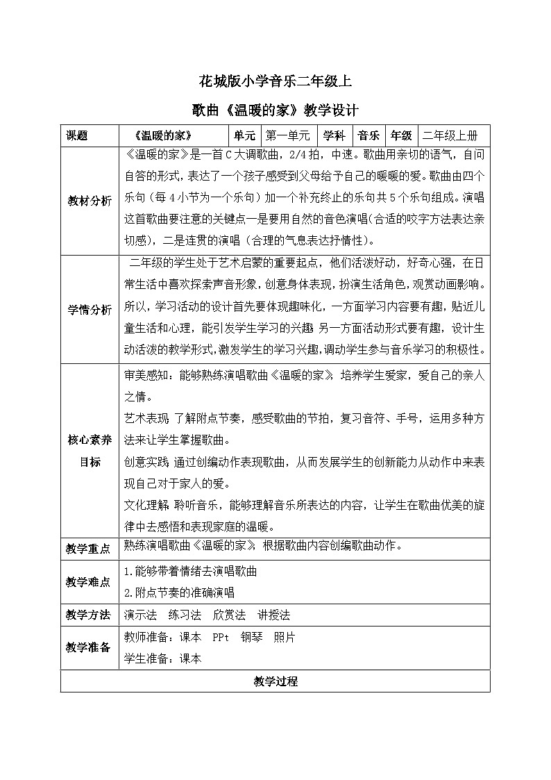 【核心素养目标】花城版音乐二年级上《温暖的家》课件+教案+音频(含教学反思)01