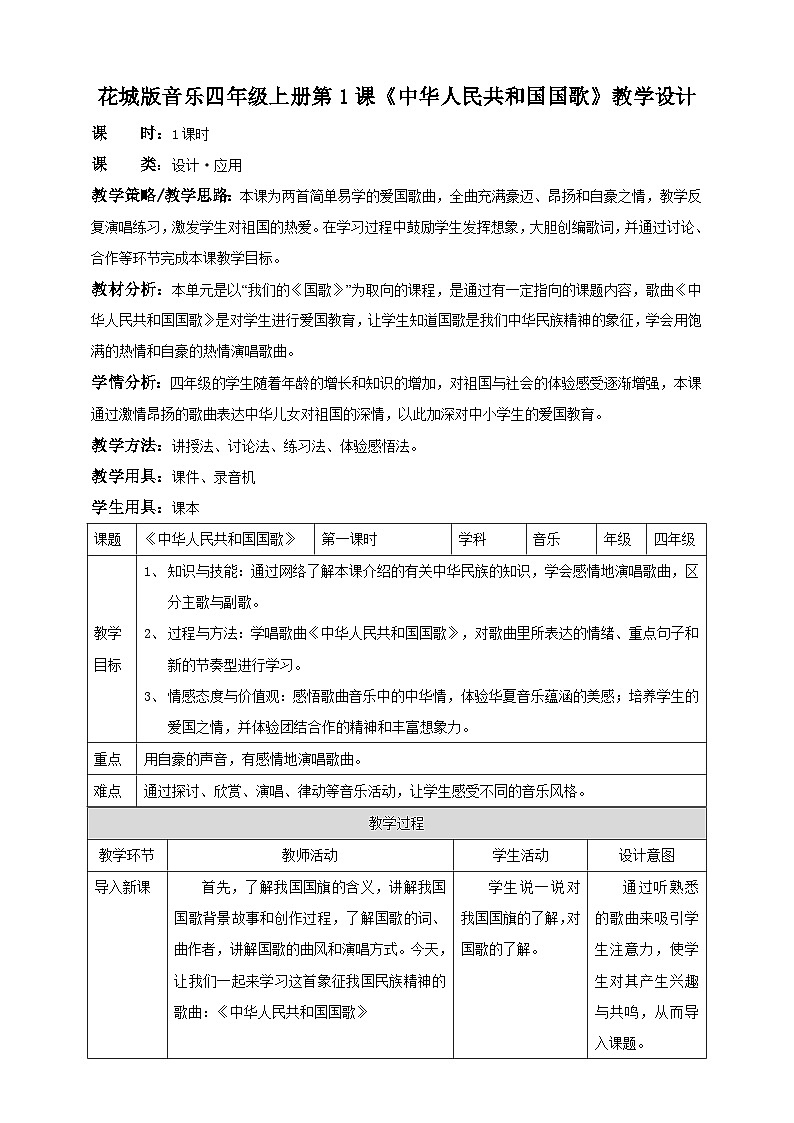 花城版音乐四年级上册第一课 国歌 课件+教案01