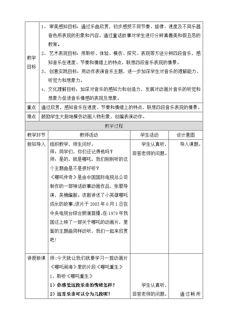 【核心素养】人教版音乐四年级上册2.3《哪吒再生》教案02