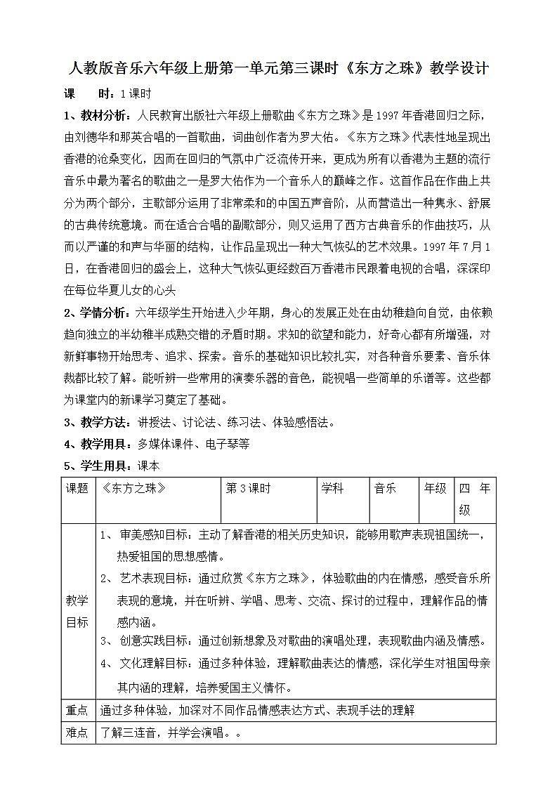 【核心素养】人教版音乐六年级上册1.3《东方之珠》课件+教案+音视频素材01