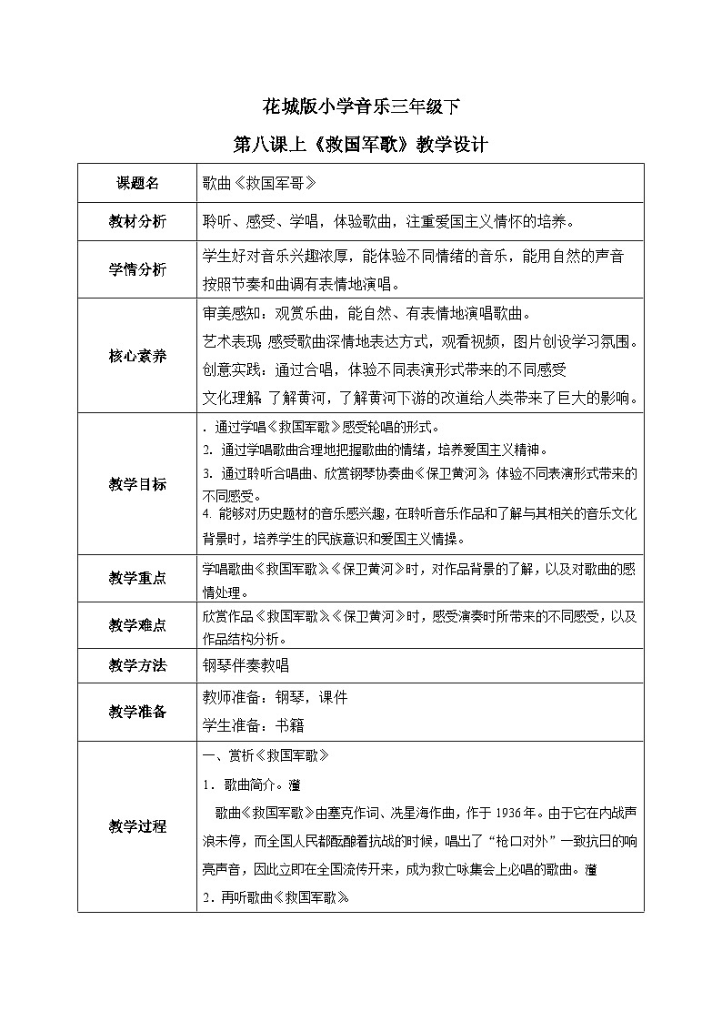 花城版3下音乐第八课《保卫黄河》教案+课件01