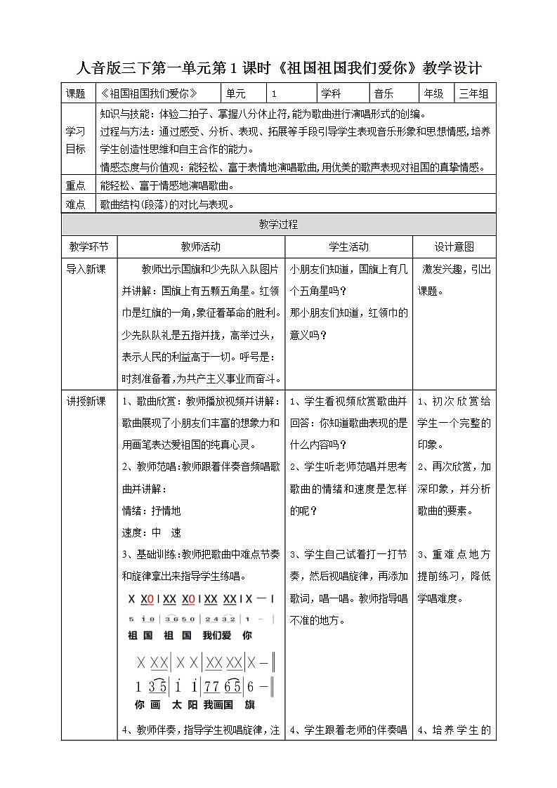 人音版音乐三年级下册第一单元第一课《祖国祖国我们爱你》课件+教案+素材01