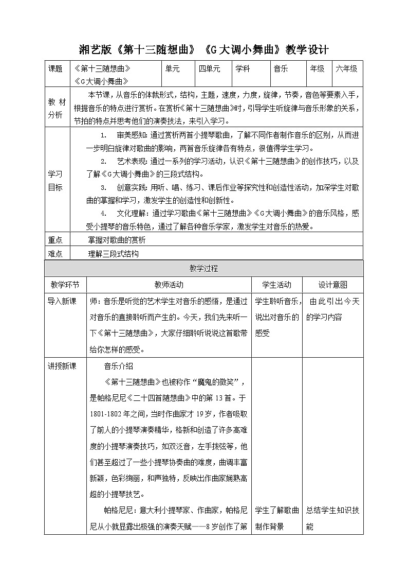 湘艺版音乐六年级下册 第4课《第十三随想曲》《G大调小舞曲》课件+教案+素材01