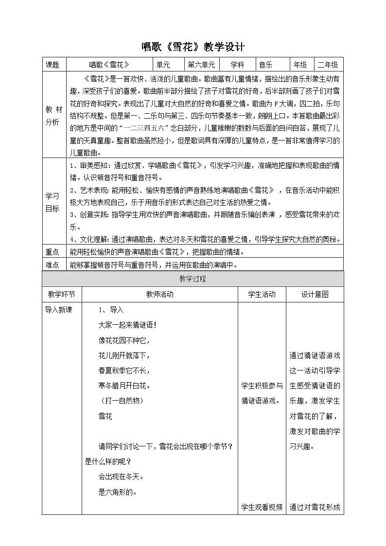【核心素养】人教版音乐二上6.4《雪花》课件+教案+素材01