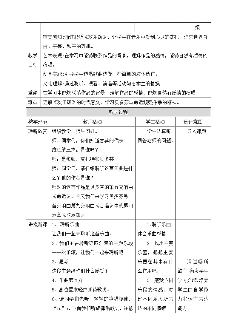 人音版六年级下册第七课《欢乐颂》教案第2页