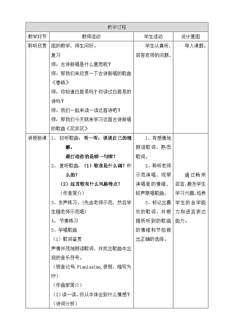 人音版六年级下册第一课第四课时《花非花》教案第2页
