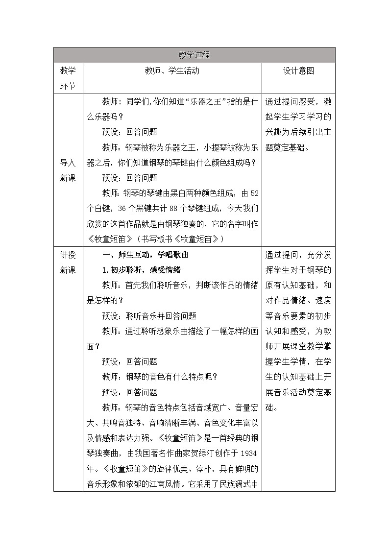 新人音版小学音乐一下 第二单元《聆听 牧童短笛》教案第2页