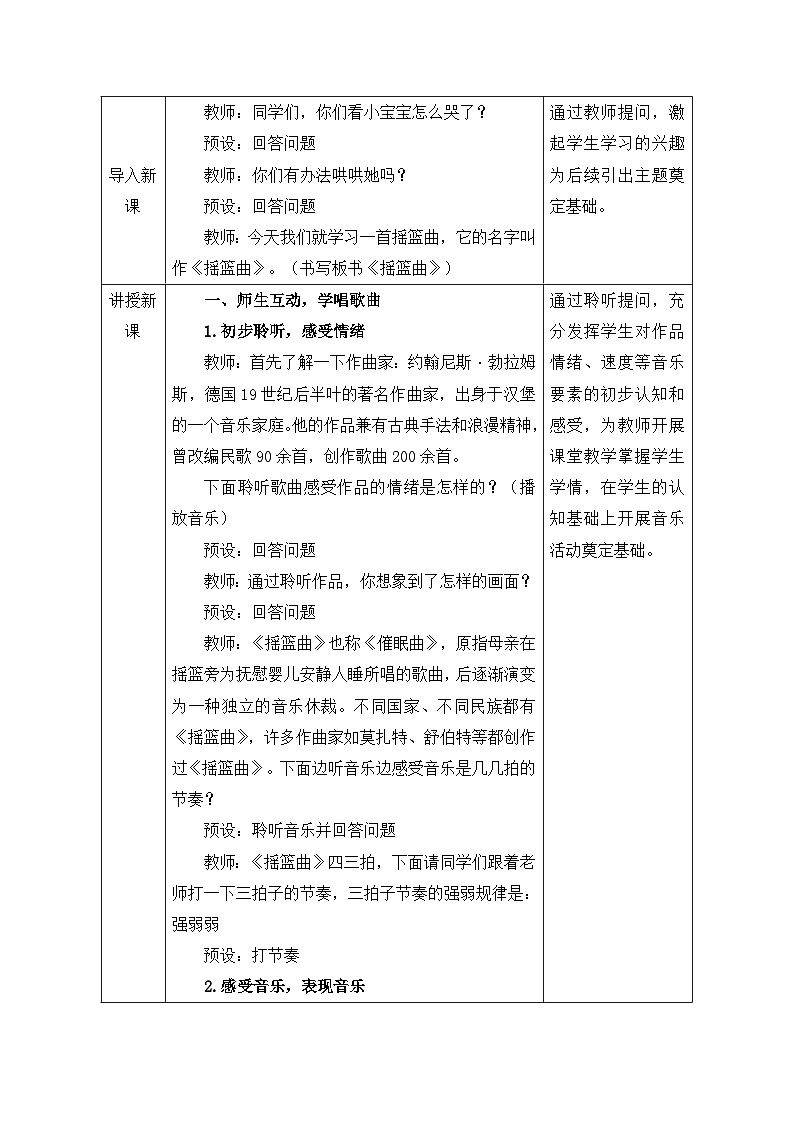 新人音版小学音乐一下 第五单元《聆听 摇篮曲》教案第2页