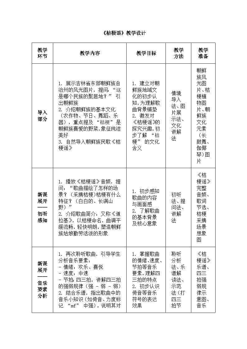 人音版(2024)三年级上册第三单元《桔梗谣》教学设计第1页