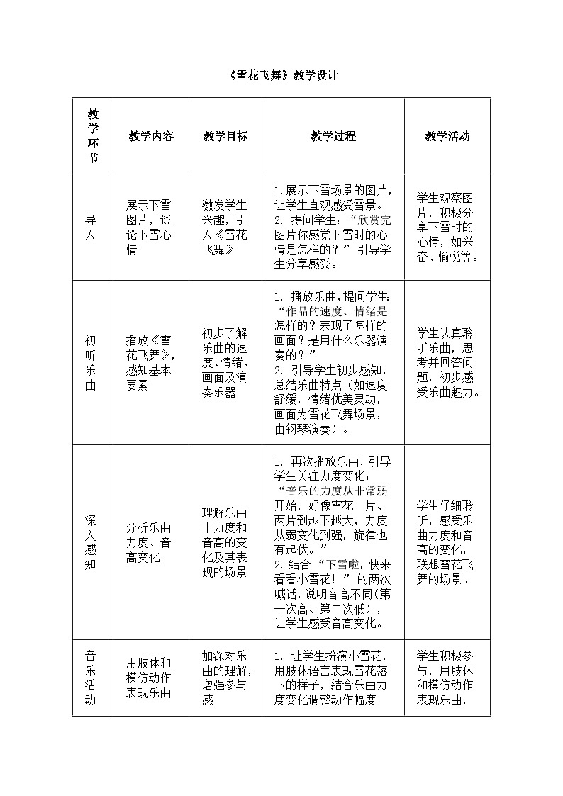 人音版(2024)三年级上册第六单元《雪花飞舞》教案第1页