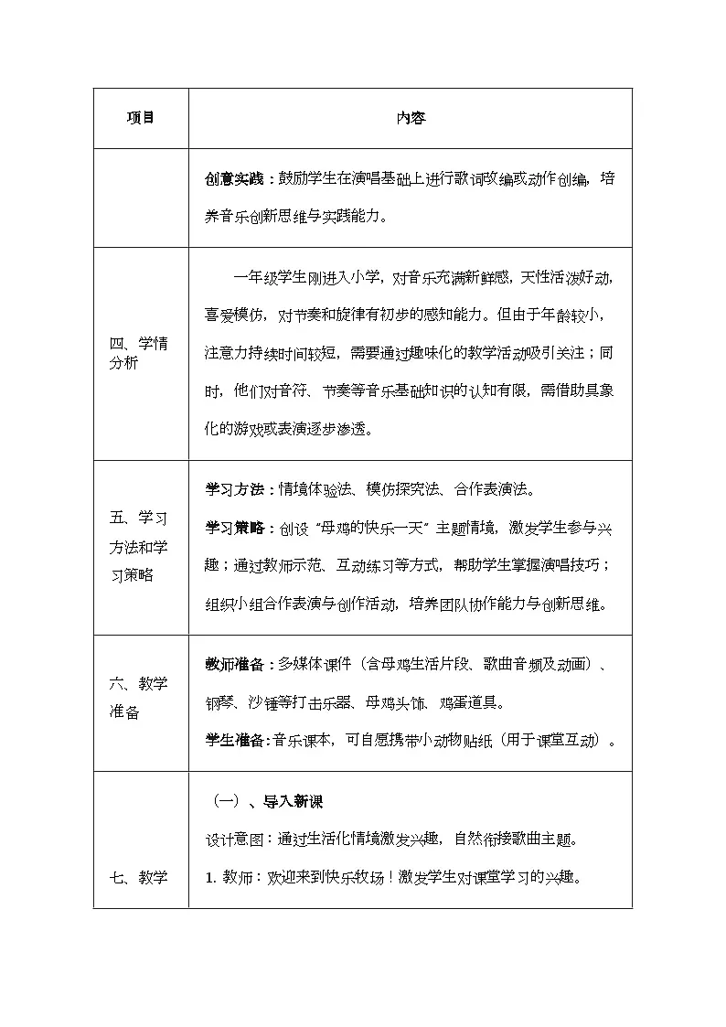 人音版一年级上册音乐第五单元《母鸡叫咯咯》教案第2页