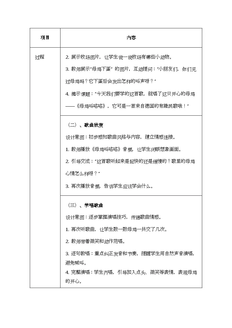 人音版一年级上册音乐第五单元《母鸡叫咯咯》教案第3页
