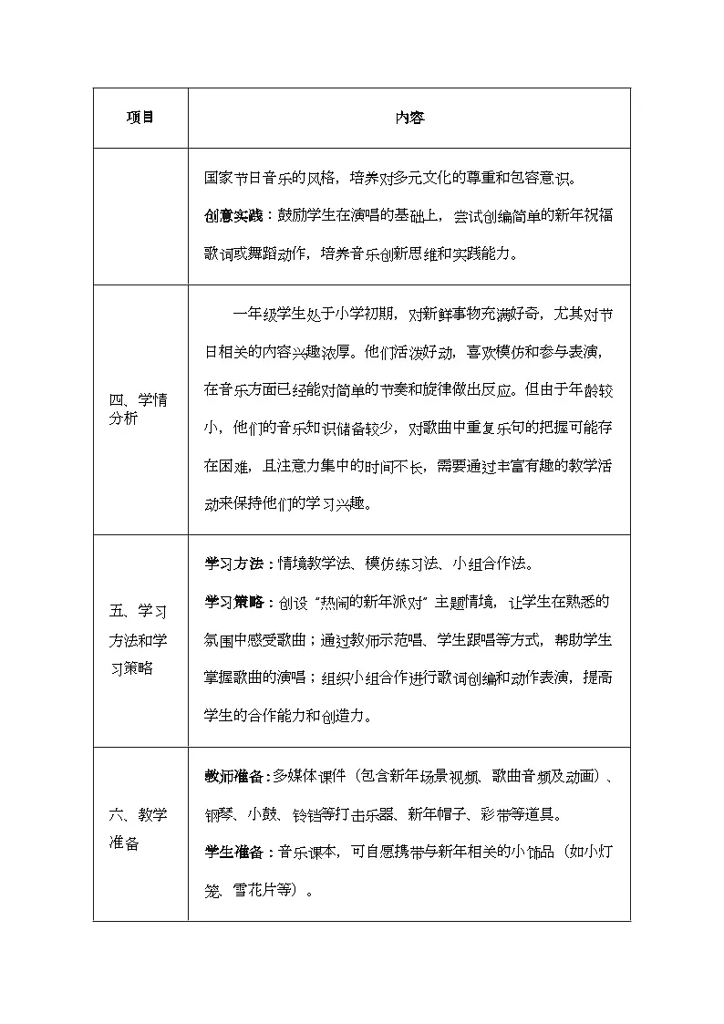 人音版一年级上册音乐第八单元《新年好》教案第2页