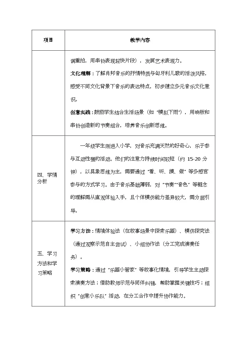 人音版一年级上册音乐第五单元《响板 串铃》教案第2页