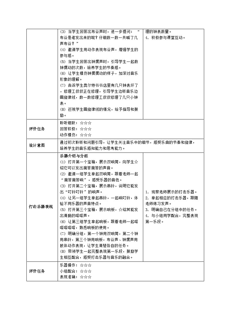 人音版 音乐 一年级下册第六单元 《在钟表店里》教案(表格式)第3页