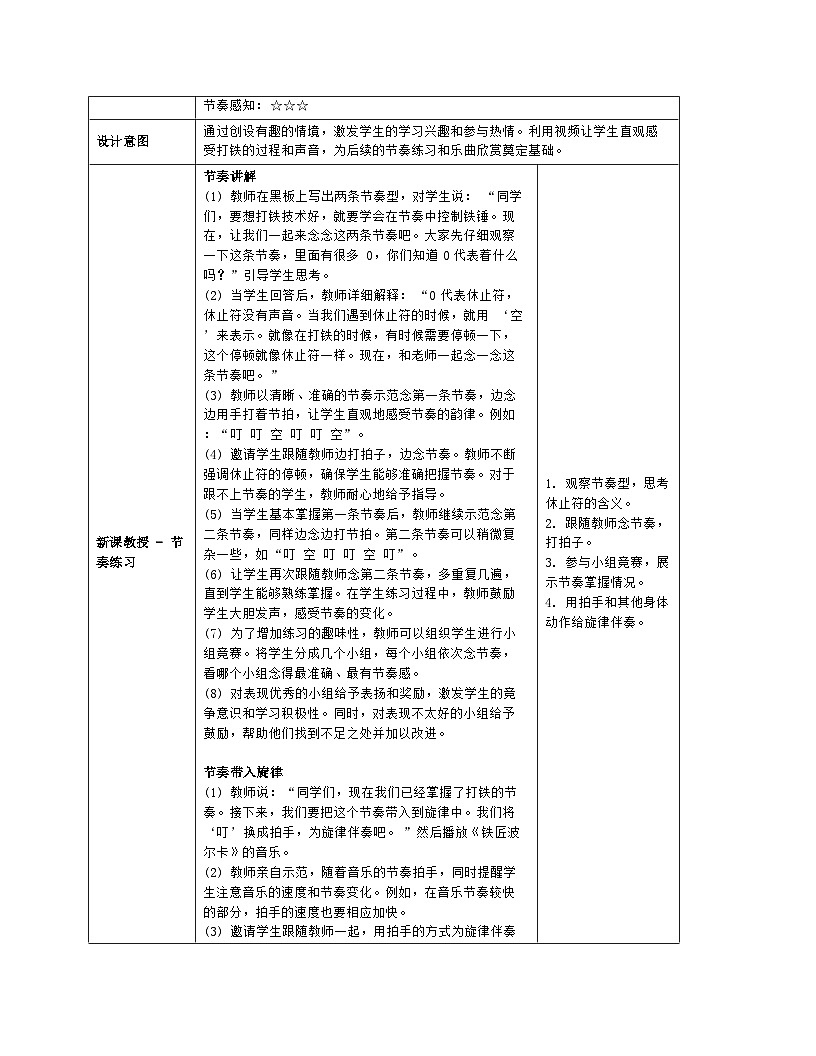 人音版2024音乐一年级上册第五单元聆听 铁匠波尔卡 教案(表格式)第3页