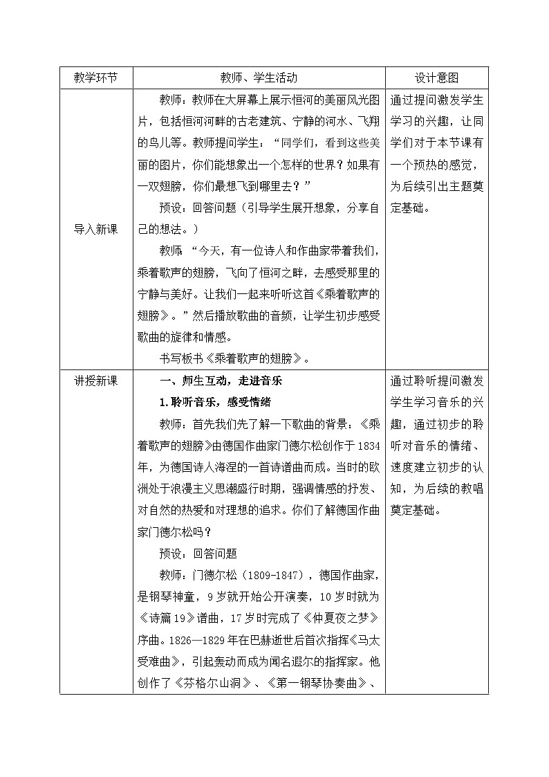 新人教版小学音乐三上第二单元《小小歌唱家 乘着歌声的翅膀》教案第2页