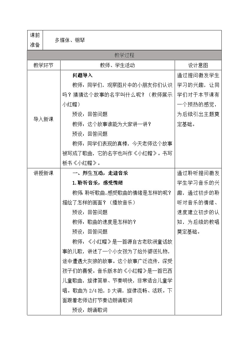 新人音版小学音乐二上第三单元《唱歌 小红帽》教案第2页