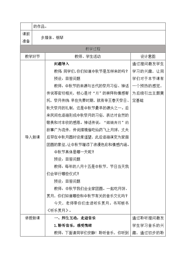 新人教版小学音乐二上第三单元《音乐万花简 听乐-赏月+小小演奏家 彩云追月》教案第2页