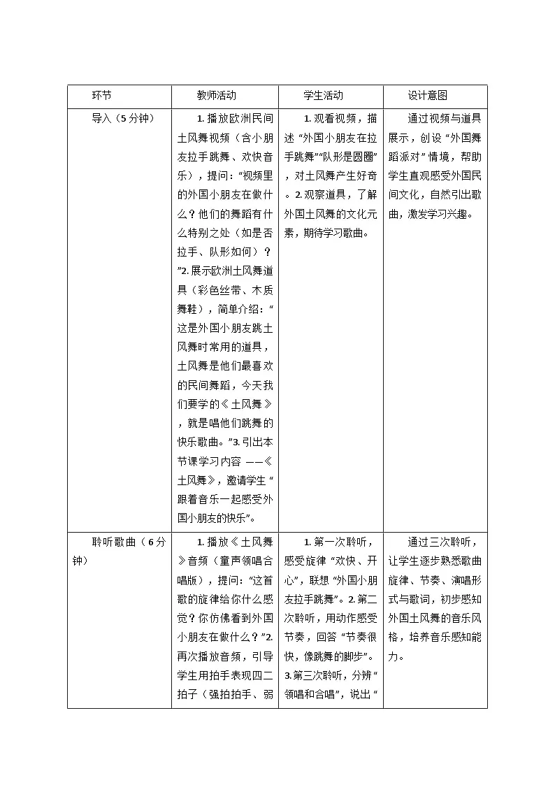 2025秋湘教版三年级音乐上册 《土风舞》教学设计第3页