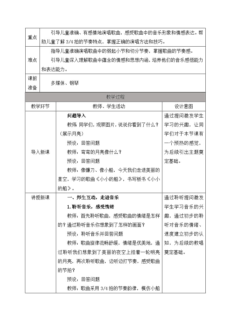 人音版2024小学音乐二上第五单元《唱歌 小小的船》教案第2页