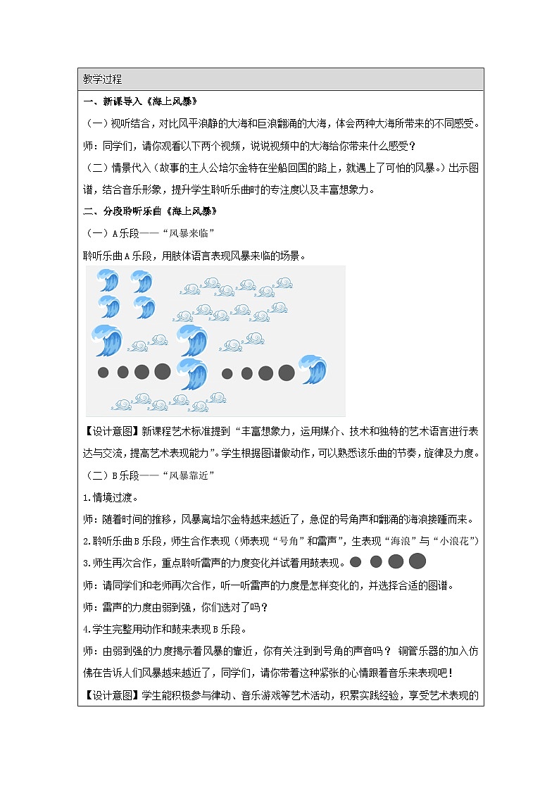 人音版音乐二年级上册第7课 大海的歌-表格式教案第2页