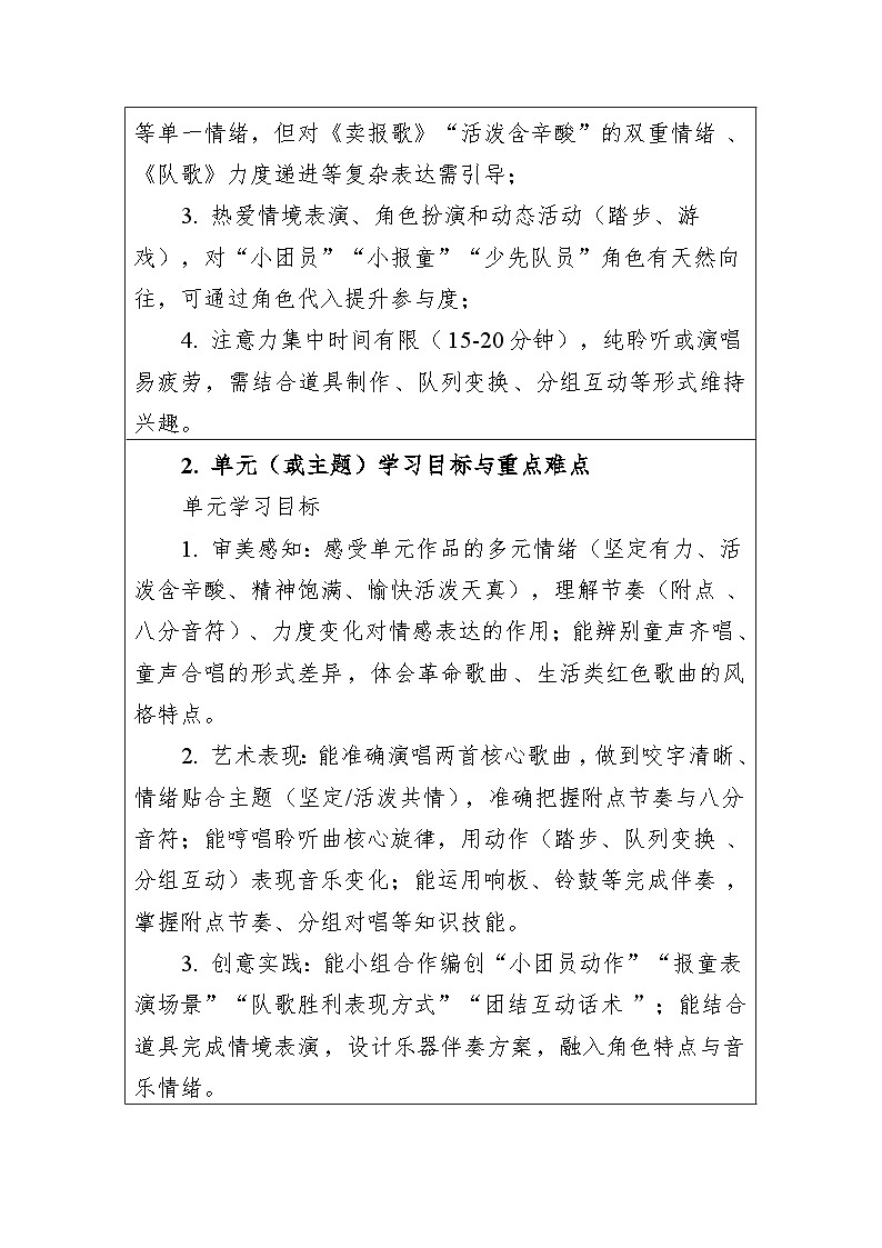 第二单元-难忘的歌 大单元教学设计-人音版小学音乐二年级下册第2页