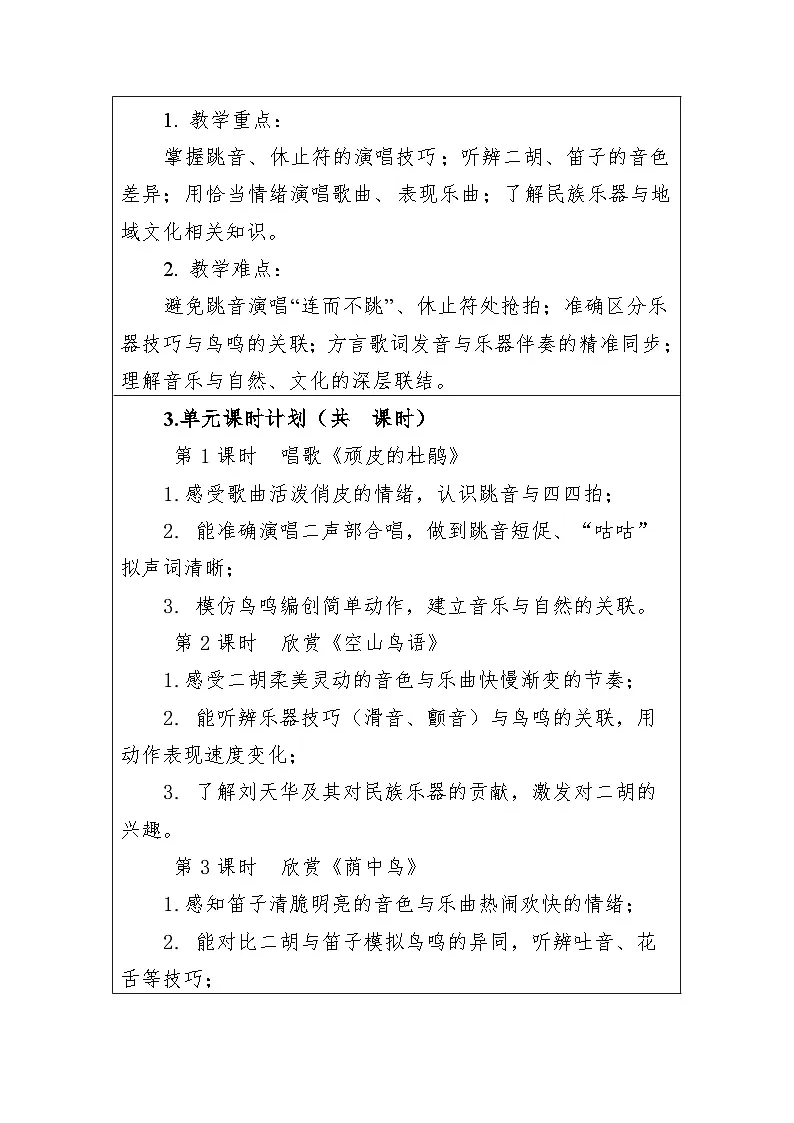 第二单元空山鸟语 大单元教学设计-人音版小学音乐三年级下册第3页