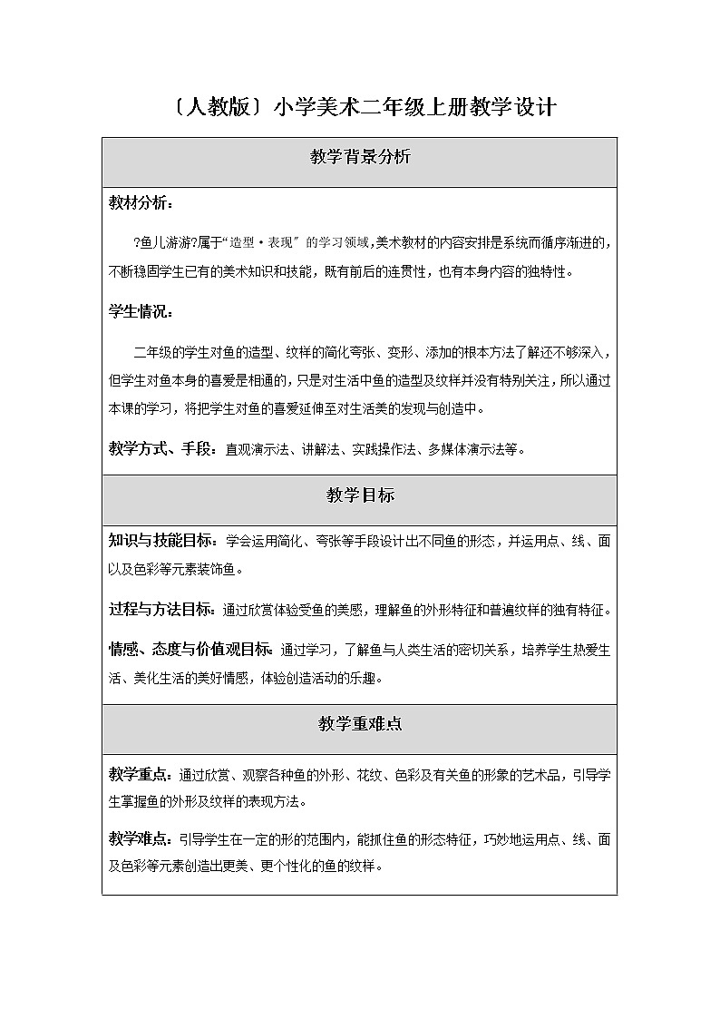 美術(shù)一年級上冊學(xué)案-第8課　魚兒游游7第1頁
