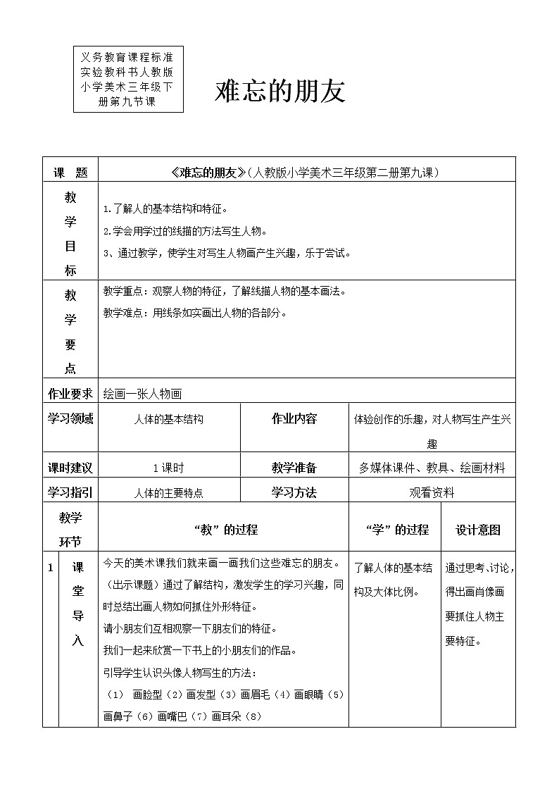 人教版美术三年级下册 难忘的朋友 课件PPT+教案01