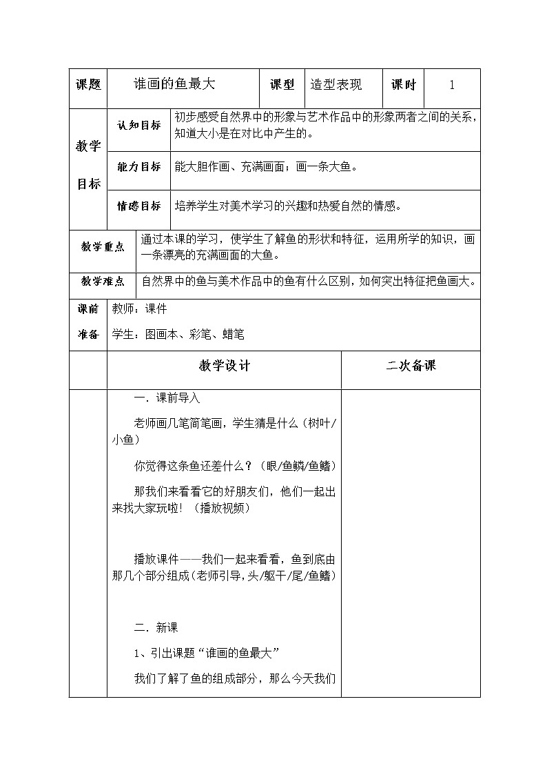 美术一年级上册人美版 第17课 谁画的鱼最大(7)(教案)01