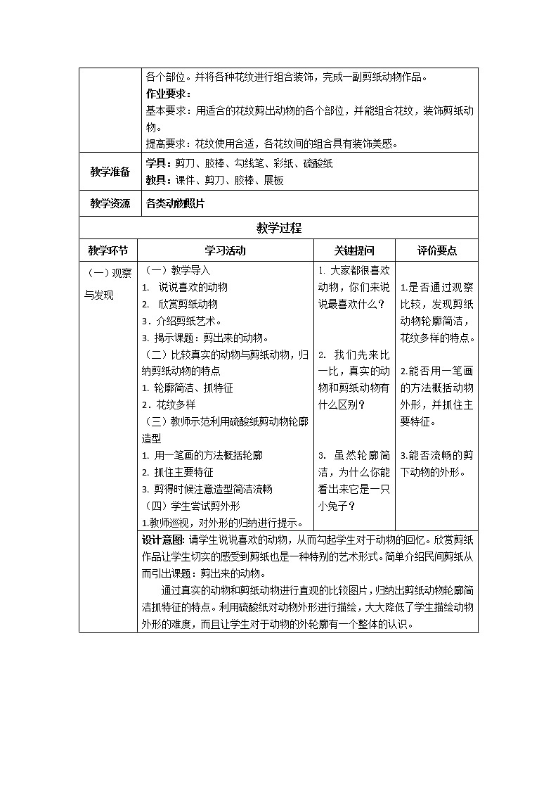 沪教版美术三下3.1剪出来的动物 优质教案第2页