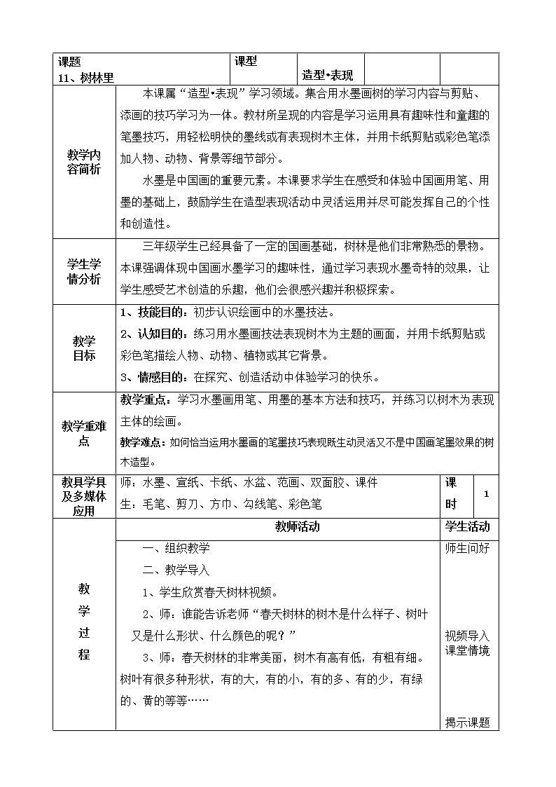 三年级下册美术教案第十一 课 树林里|广西版01