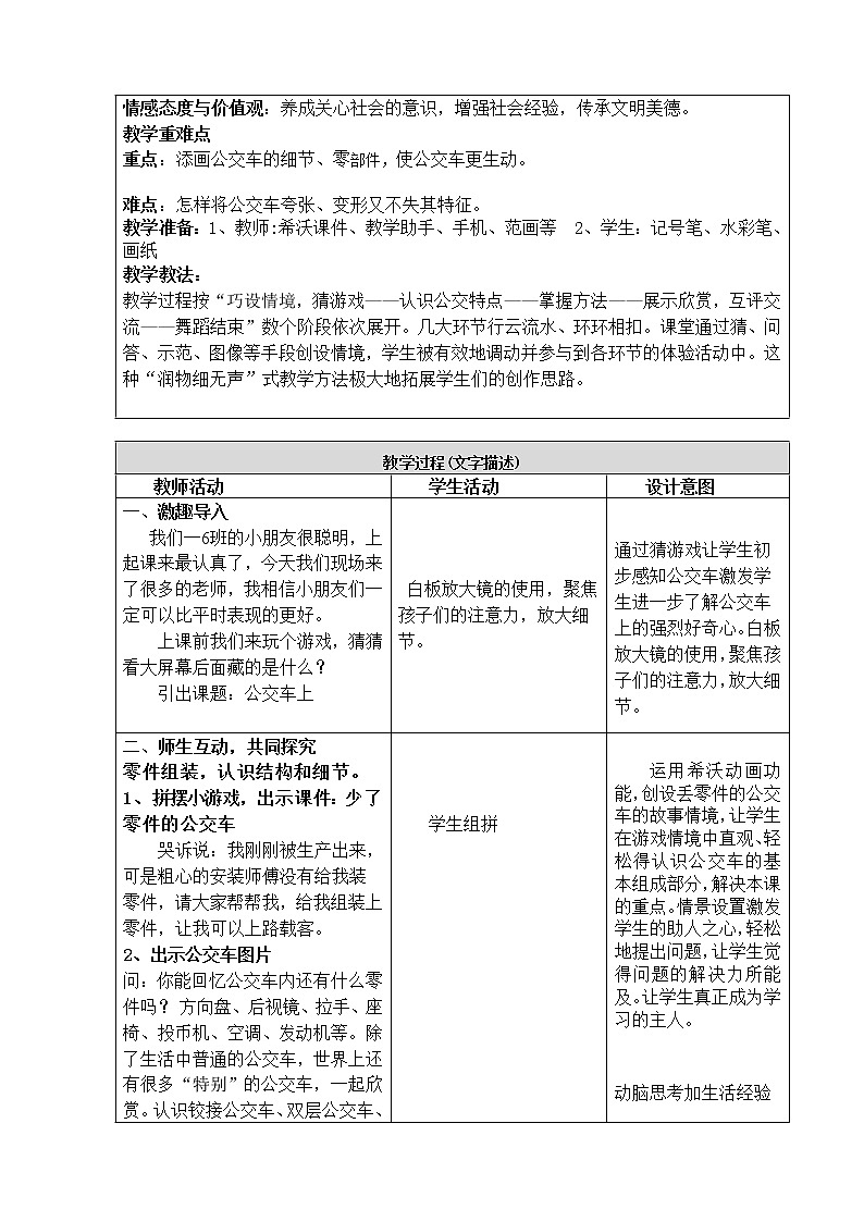 湘美版美术一年级下册 19. 公交车上(12)(教案)第2页