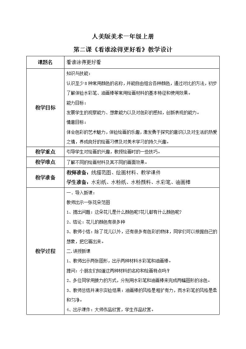 第2课《看谁涂的更好看》教学设计第1页