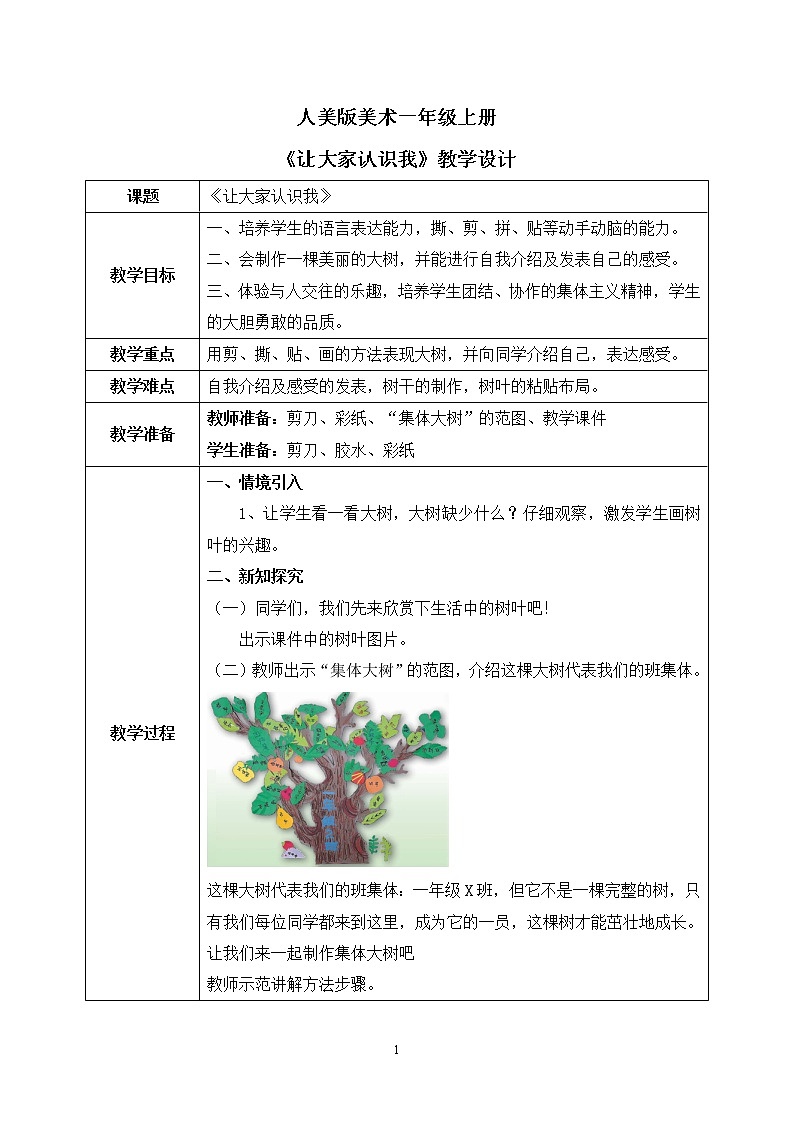 人美版美術(shù)一年級上冊1.《讓大家認(rèn)識我》教學(xué)設(shè)計第1頁