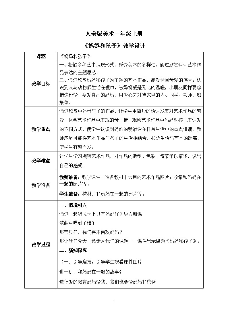 人美版美术一年级上册18.《妈妈和孩子》课件+教学设计01