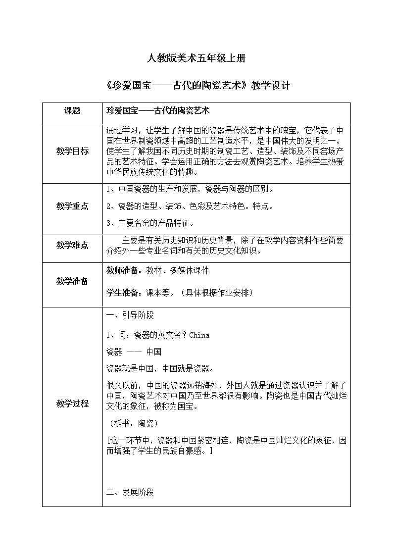 人教版美术5上20课《珍爱国宝——古代陶瓷艺术》课件+教案01