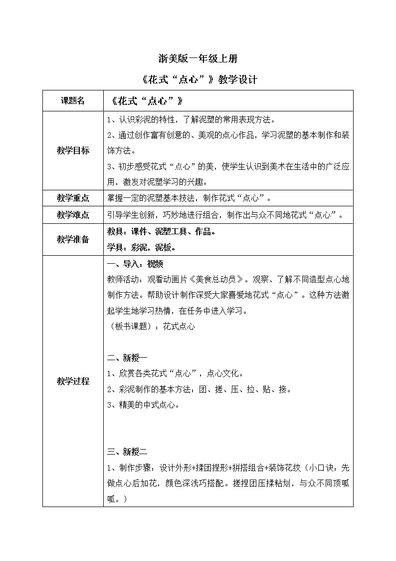 浙美版1上美术13《花式“点心”》教案+课件01