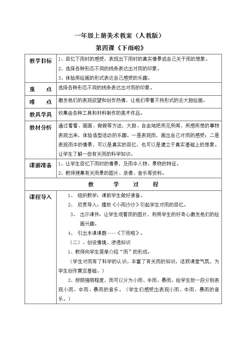 小学美术 一年级上册 第四课《下雨啦》课件PPT+教案01